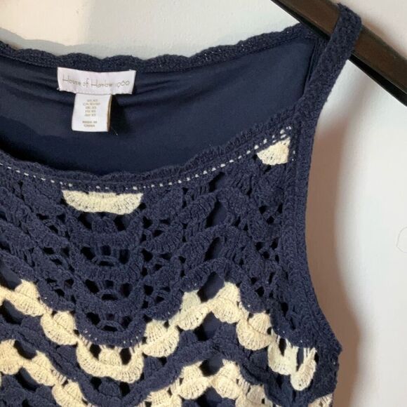 House of Harlowe Crochet Tank Dress, XS. Navy and Cream. Minimalist, Modest. Sum - Picture 5 of 6
